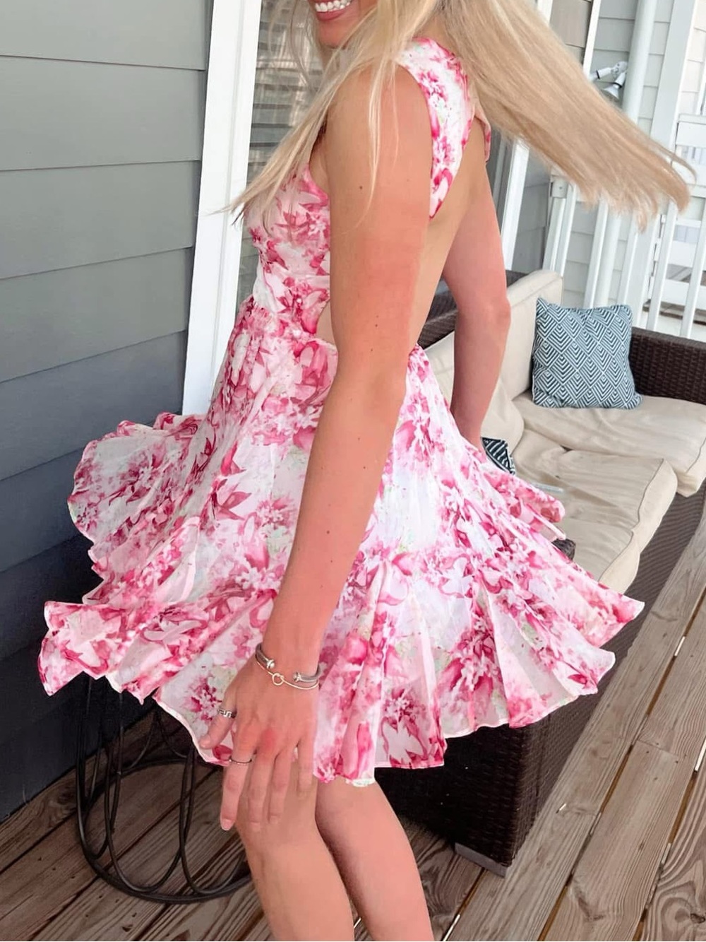 Storia Pink Floral Chiffon Mini Dress